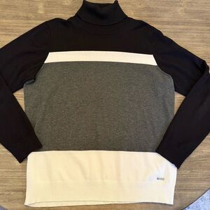 Calvin Klein Black, Gray, and White Turtleneck Sweater